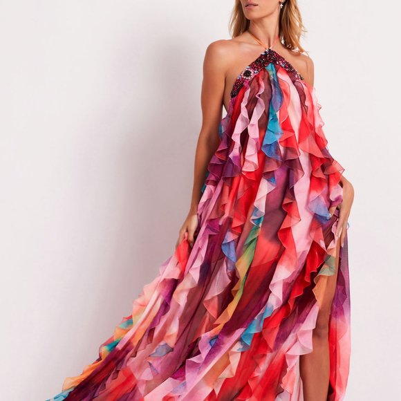 PatBO Dresses & Skirts - PatBO Watercolor Beaded Maxi Size 4